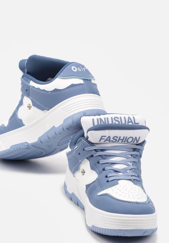 Niebieskie Płaskie Sznurowane Sneakersy z Napisami Friefra 6