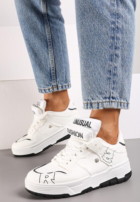 Białe Płaskie Sznurowane Sneakersy z Napisami Friefra 3
