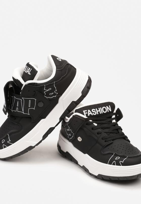 Czarne Płaskie Sznurowane Sneakersy z Napisami Friefra 6