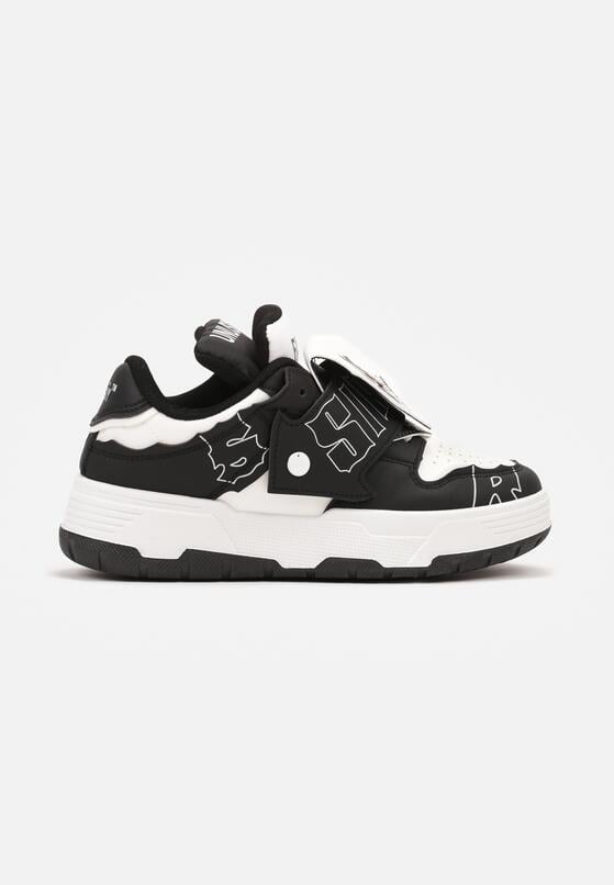 Czarno-Białe Płaskie Sznurowane Sneakersy z Napisami Friefra 4