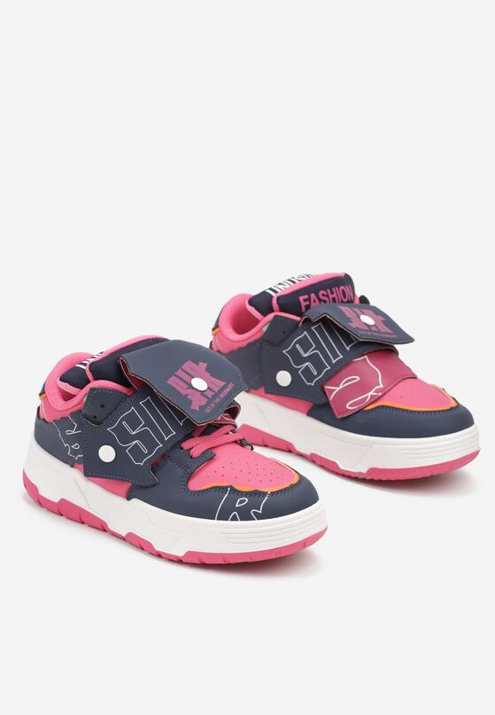 Granatowo-Różowe Płaskie Sznurowane Sneakersy z Napisami Friefra 5