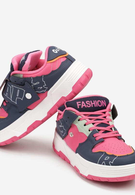Granatowo-Różowe Płaskie Sznurowane Sneakersy z Napisami Friefra 6