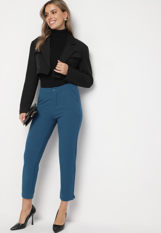 Niebieskie Eleganckie Spodnie Regular z Nogawkami 7/8 i Kieszeniami Getida 2