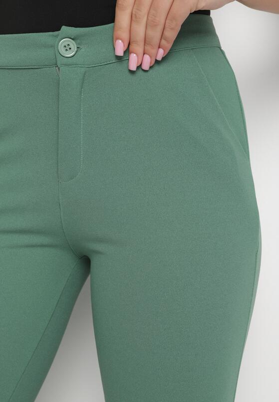 Zielone Eleganckie Spodnie Regular z Nogawkami 7/8 i Kieszeniami Getida 5