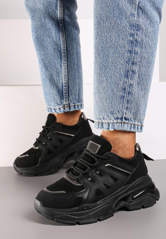 Czarne Sneakersy na Grubej Podeszwie na Tłoczonej Podeszwie Velariel 3