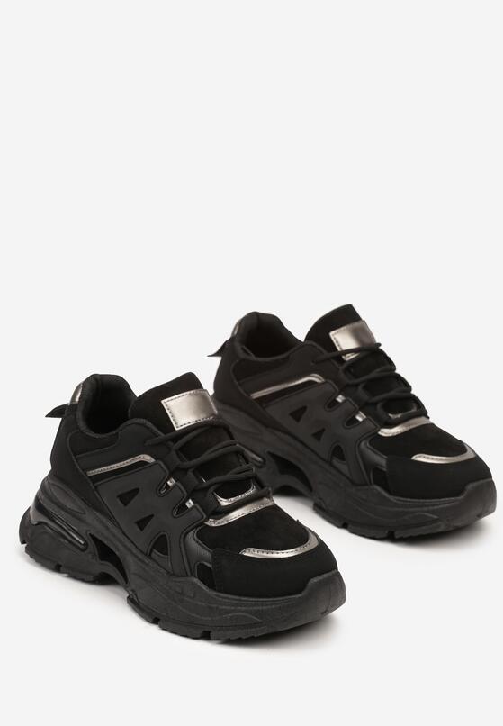 Czarne Sneakersy na Grubej Podeszwie na Tłoczonej Podeszwie Velariel 5