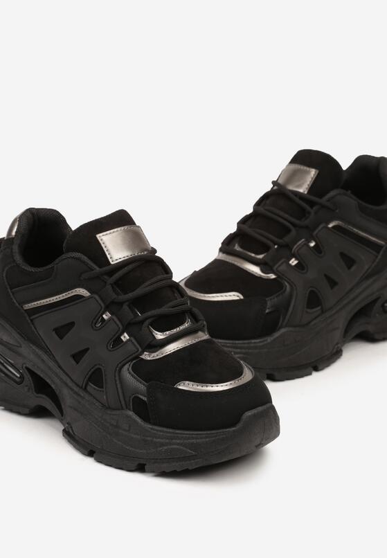 Czarne Sneakersy na Grubej Podeszwie na Tłoczonej Podeszwie Velariel 6