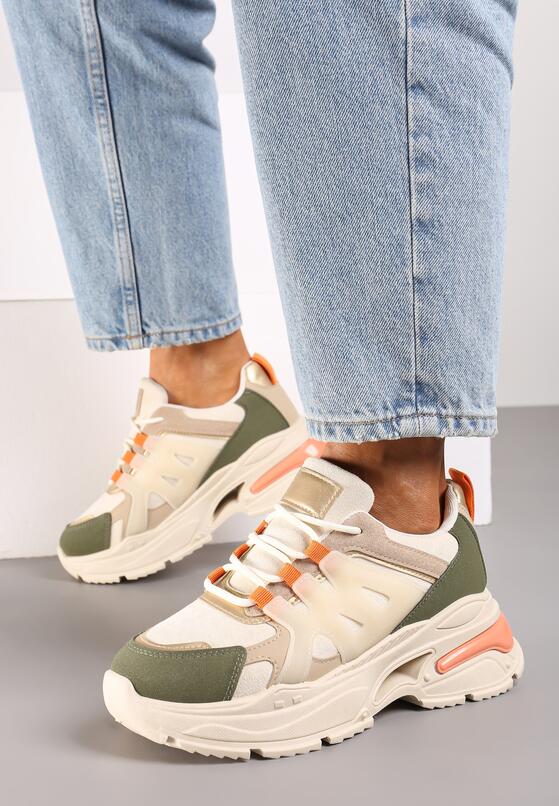 Zielone Sneakersy na Grubej Podeszwie na Tłoczonej Podeszwie Velariel 2