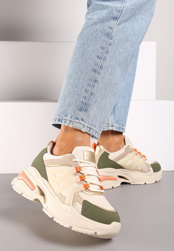 Zielone Sneakersy na Grubej Podeszwie na Tłoczonej Podeszwie Velariel 1