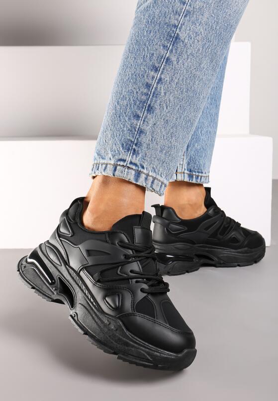Czarne Sneakersy na Grubej Podeszwie z Tłoczeniami Nevalin 2