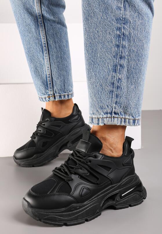 Czarne Sneakersy na Grubej Podeszwie z Tłoczeniami Nevalin 3