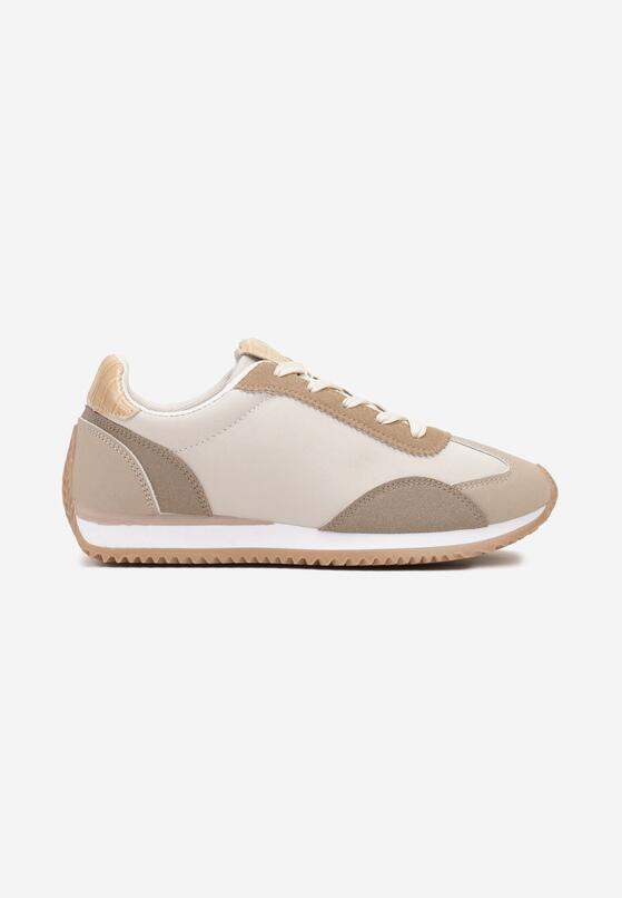 Ciemnobeżowe Płaskie Sneakersy z Geometrycznym Wzorem Navshara 4