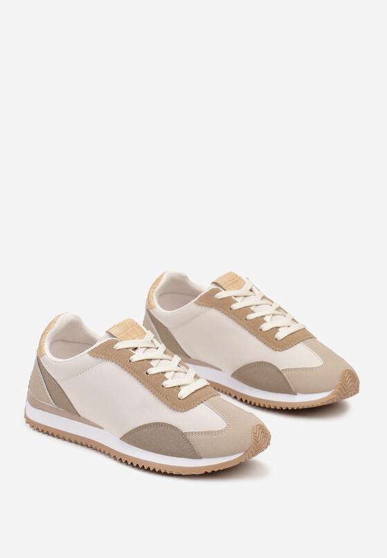 Ciemnobeżowe Płaskie Sneakersy z Geometrycznym Wzorem Navshara 5
