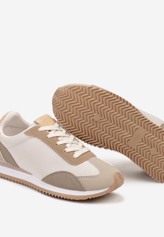 Ciemnobeżowe Płaskie Sneakersy z Geometrycznym Wzorem Navshara 6