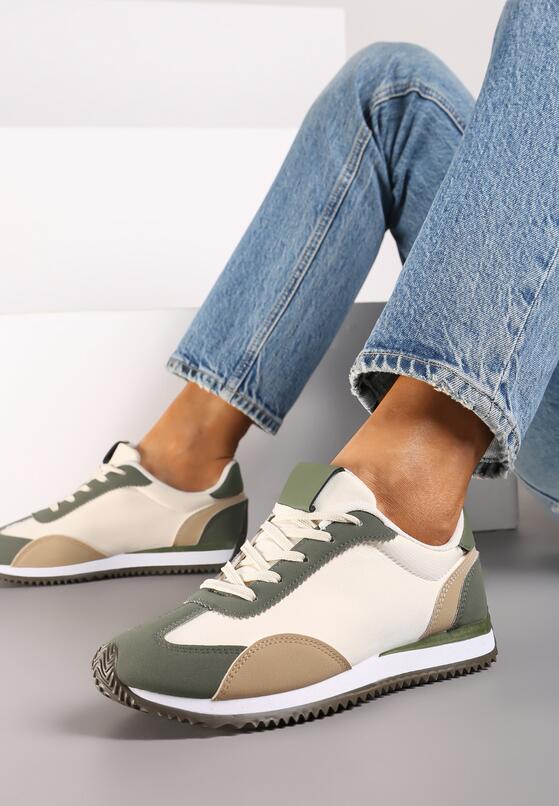 Zielone Płaskie Sneakersy z Geometrycznym Wzorem Navshara 1