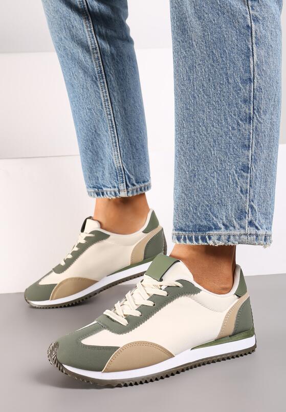 Zielone Płaskie Sneakersy z Geometrycznym Wzorem Navshara 3
