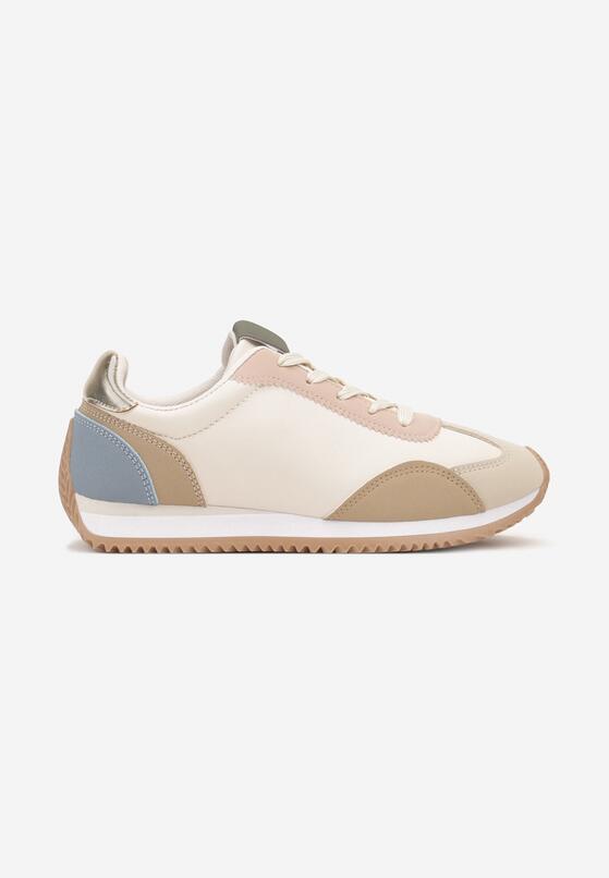 Beżowe Płaskie Sneakersy z Geometrycznym Wzorem Navshara 4