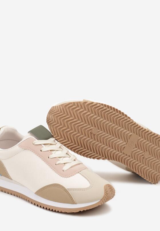 Beżowe Płaskie Sneakersy z Geometrycznym Wzorem Navshara 6