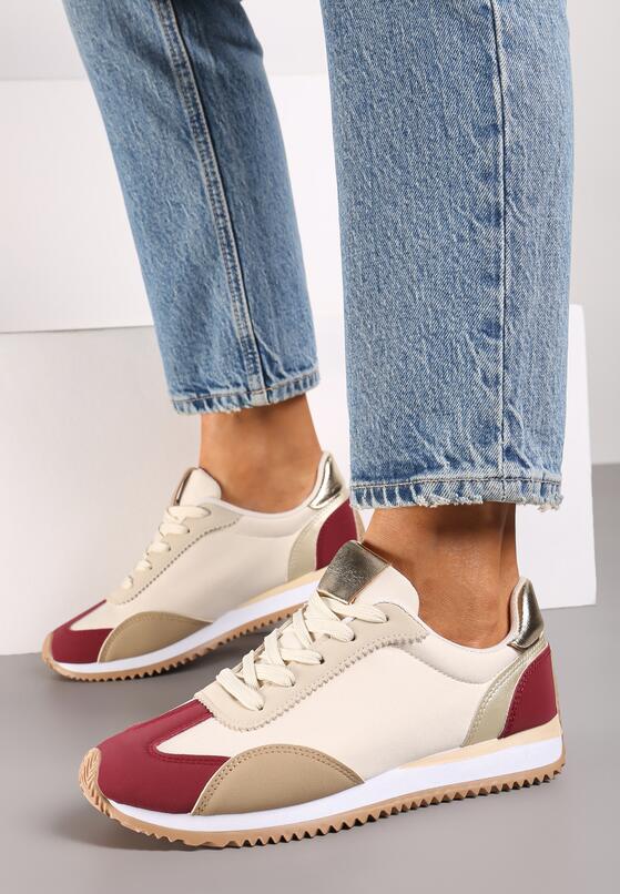 Bordowe Płaskie Sneakersy z Geometrycznym Wzorem Navshara 1