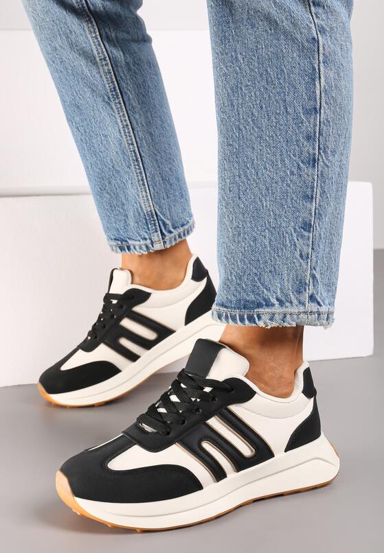 Czarne Płaskie Sneakersy z Geometrycznym Wzorem Nevlene 2