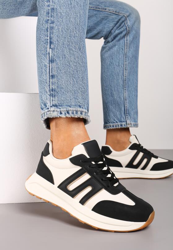 Czarne Płaskie Sneakersy z Geometrycznym Wzorem Nevlene 1