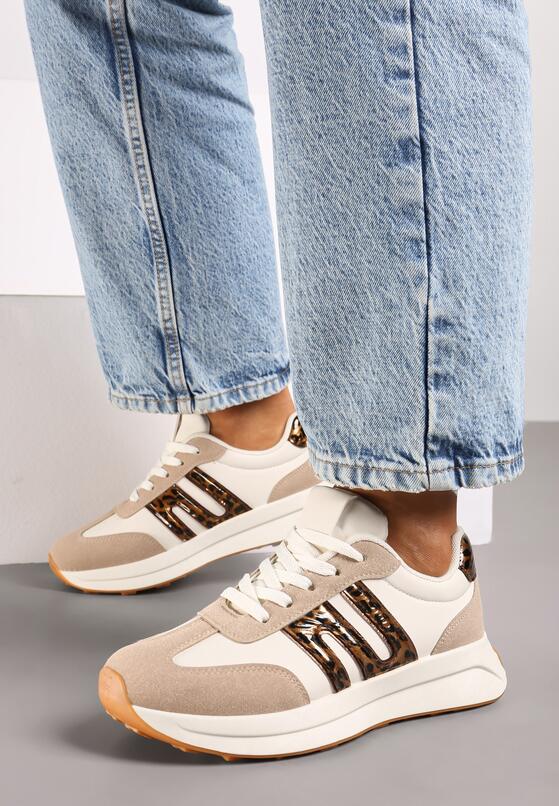 Beżowo-Brązowe Płaskie Sneakersy z Geometrycznym Wzorem Nevlene 3