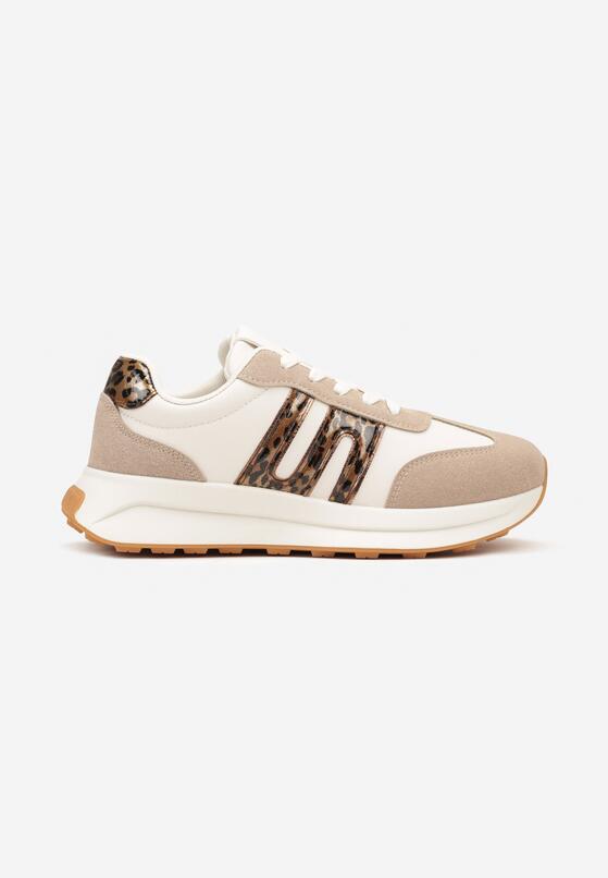 Beżowo-Brązowe Płaskie Sneakersy z Geometrycznym Wzorem Nevlene 4