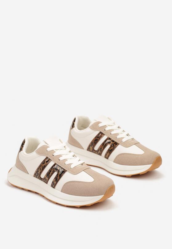 Beżowo-Brązowe Płaskie Sneakersy z Geometrycznym Wzorem Nevlene 5