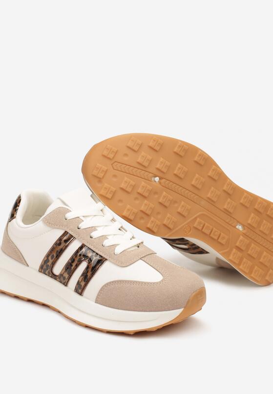 Beżowo-Brązowe Płaskie Sneakersy z Geometrycznym Wzorem Nevlene 6