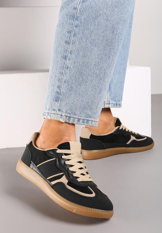 Czarne Sneakersy przed Kostkę z Przeszyciami z Grubą Podeszwą Nevelice 2