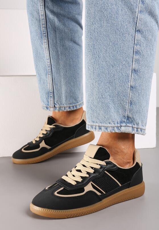 Czarne Sneakersy przed Kostkę z Przeszyciami z Grubą Podeszwą Nevelice 1