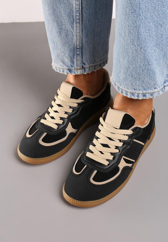 Czarne Sneakersy przed Kostkę z Przeszyciami z Grubą Podeszwą Nevelice 3