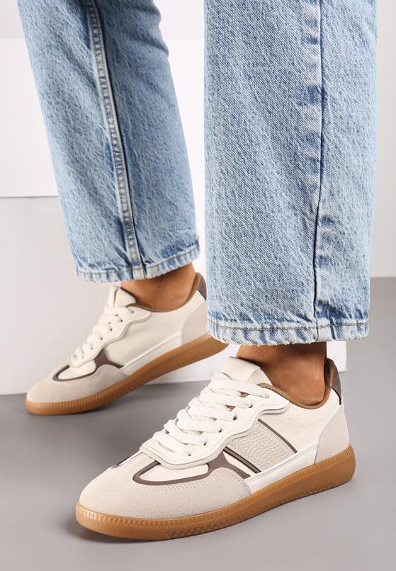 Beżowo-Brązowe Sneakersy przed Kostkę z Przeszyciami z Grubą Podeszwą Nevelice 1