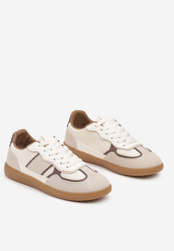 Beżowo-Brązowe Sneakersy przed Kostkę z Przeszyciami z Grubą Podeszwą Nevelice 5