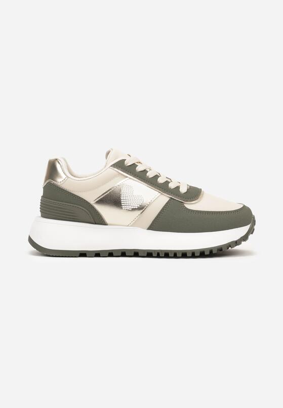 Zielone Płaskie Sneakersy z Metalicznymi Wstawkami Neveatha 4
