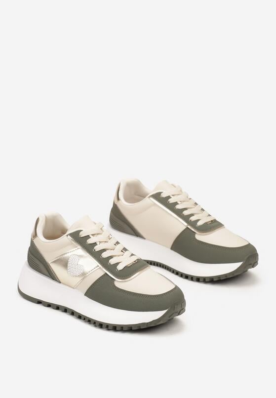 Zielone Płaskie Sneakersy z Metalicznymi Wstawkami Neveatha 5