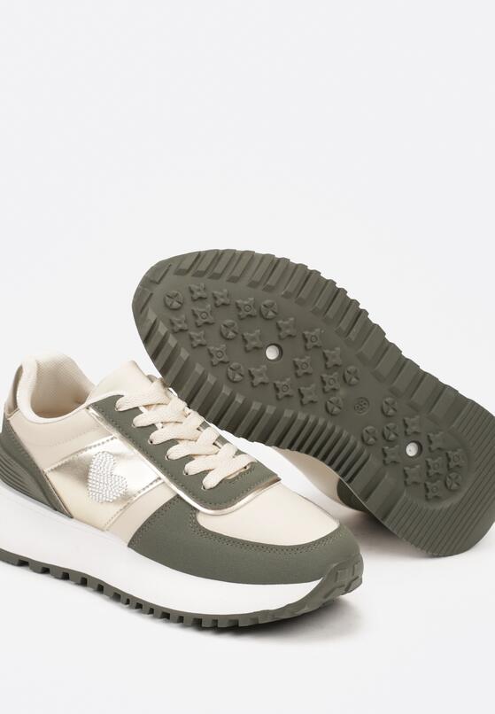 Zielone Płaskie Sneakersy z Metalicznymi Wstawkami Neveatha 6