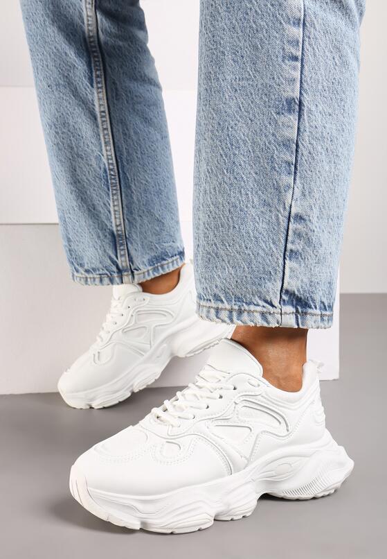 Białe Sneakersy na Grubej Podeszwie z Geometrycznym Wzorem Mevanira 1