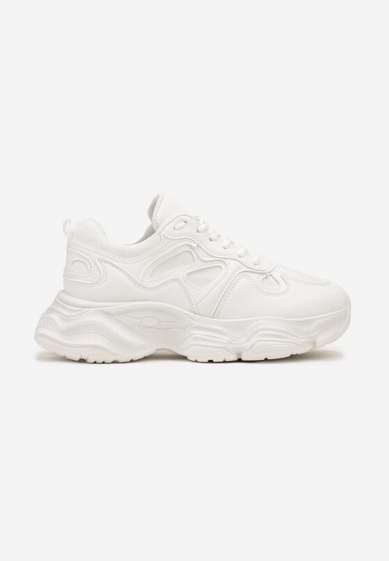 Białe Sneakersy na Grubej Podeszwie z Geometrycznym Wzorem Mevanira 4