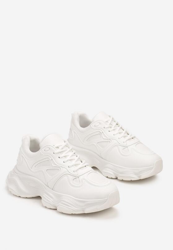 Białe Sneakersy na Grubej Podeszwie z Geometrycznym Wzorem Mevanira 5