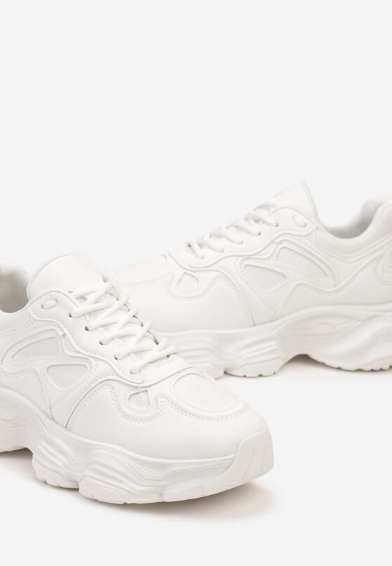 Białe Sneakersy na Grubej Podeszwie z Geometrycznym Wzorem Mevanira 6