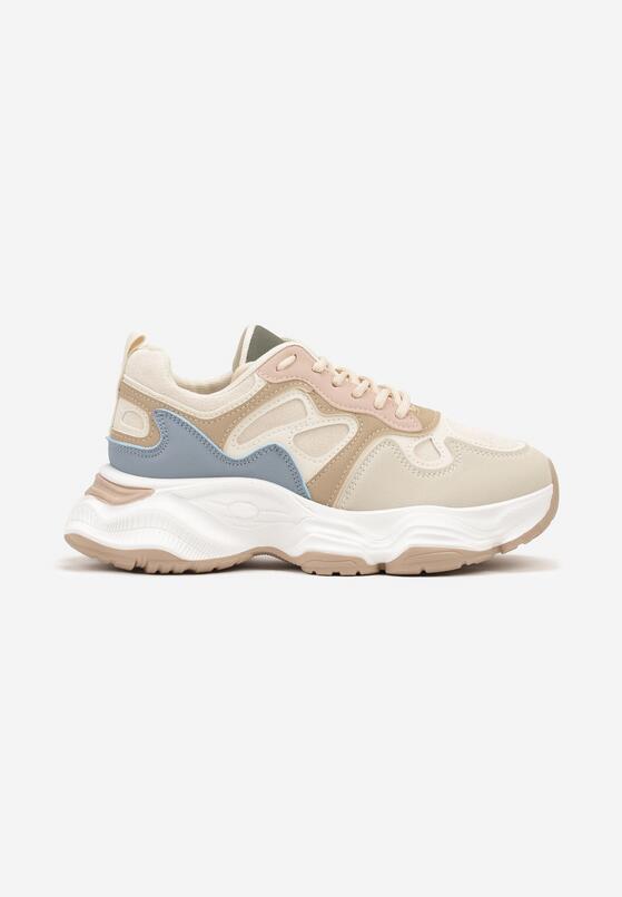 Beżowo-Niebieskie Sneakersy na Grubej Podeszwie z Geometrycznym Wzorem Mevanira 4