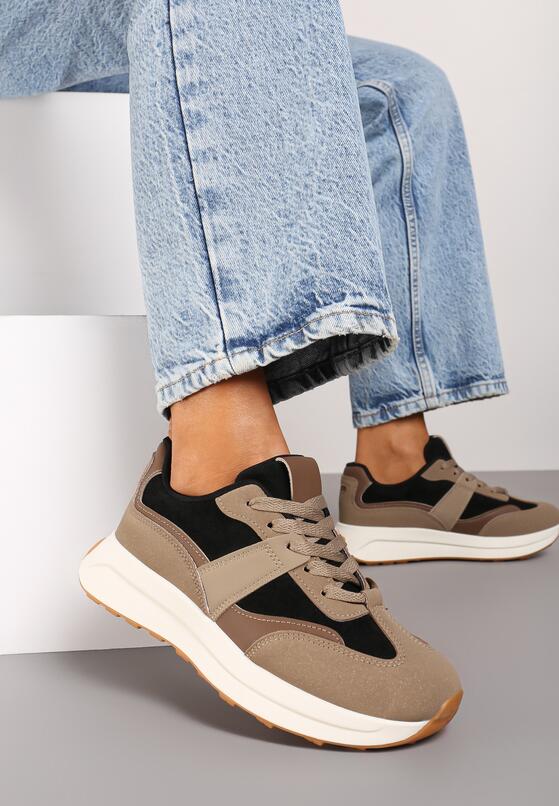 Czarne Płaskie Sznurowane Sneakersy z Geometrycznym Wzorem Neveanna 2