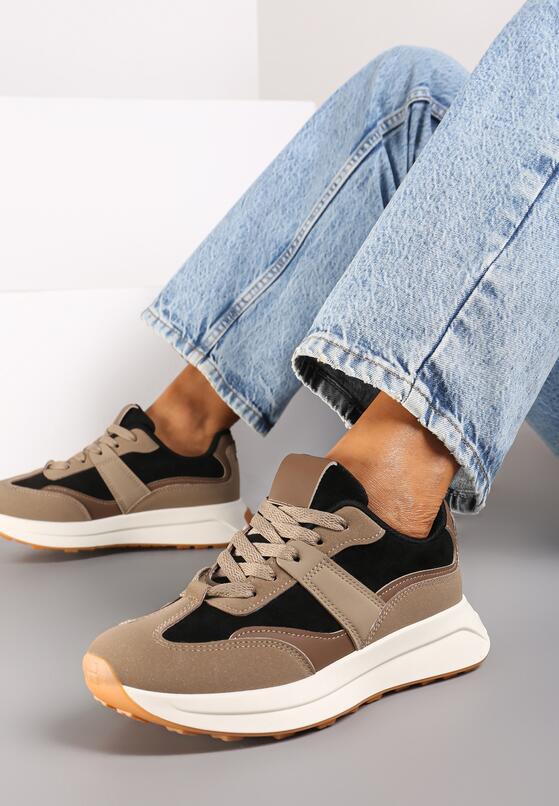 Czarne Płaskie Sznurowane Sneakersy z Geometrycznym Wzorem Neveanna 1