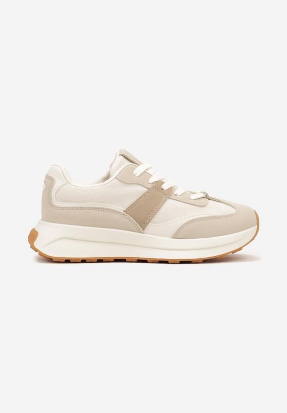 Beżowe Płaskie Sznurowane Sneakersy z Geometrycznym Wzorem Neveanna 4