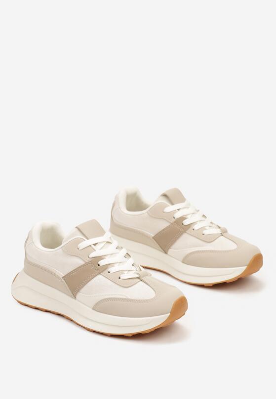 Beżowe Płaskie Sznurowane Sneakersy z Geometrycznym Wzorem Neveanna 5