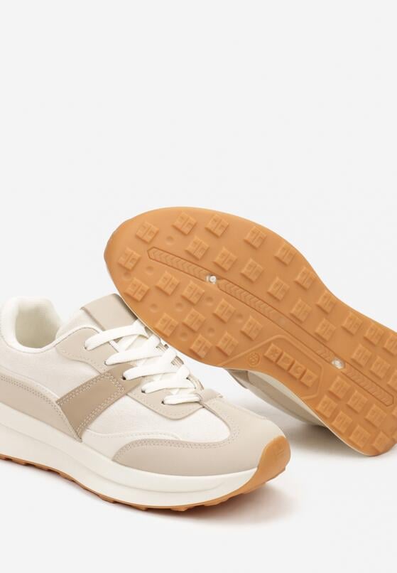 Beżowe Płaskie Sznurowane Sneakersy z Geometrycznym Wzorem Neveanna 6