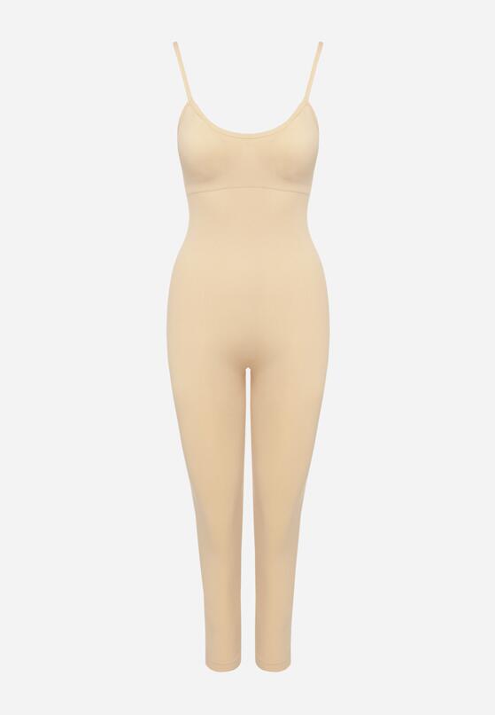 Beżowy Kombinezon Bodycon z Cienkimi Ramiączkami Nevithas 6