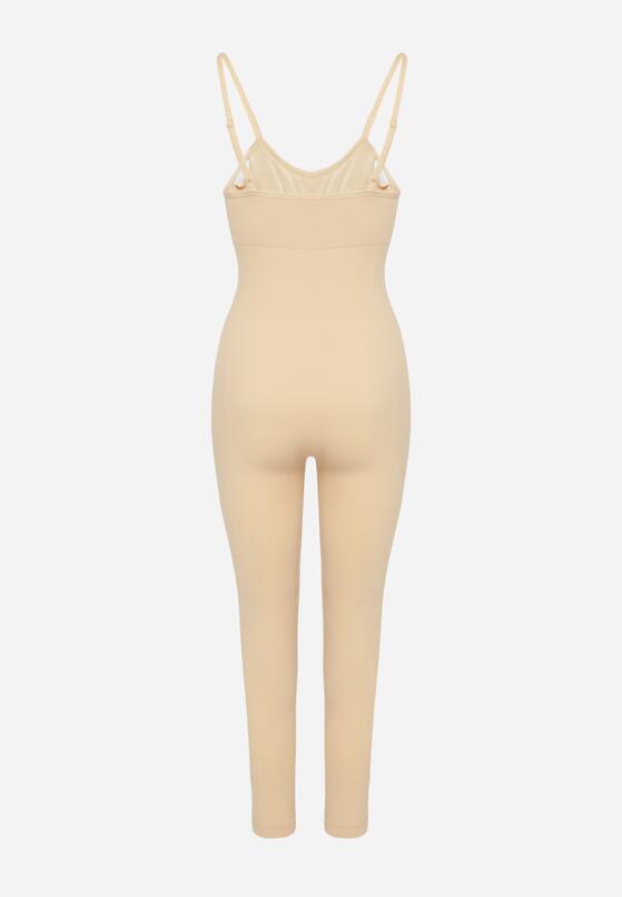 Beżowy Kombinezon Bodycon z Cienkimi Ramiączkami Nevithas 7