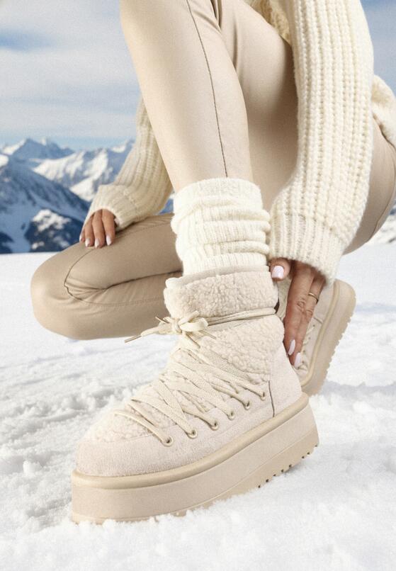 Beżowe Śniegowce na Grubej Podeszwie Ozdobione Barankiem Terinae 1